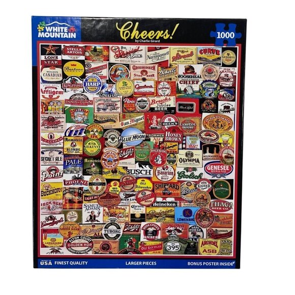 White Mountain Cheers 1000-Piece Puzzle 24" X 30" Vintage Beer Advertisements - Picture 1 of 3